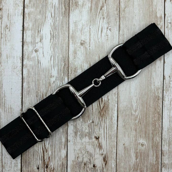 1.5" Equestrian Elastic Bit Buckle Belt - Black Stripes for wholesale by Benny Bows