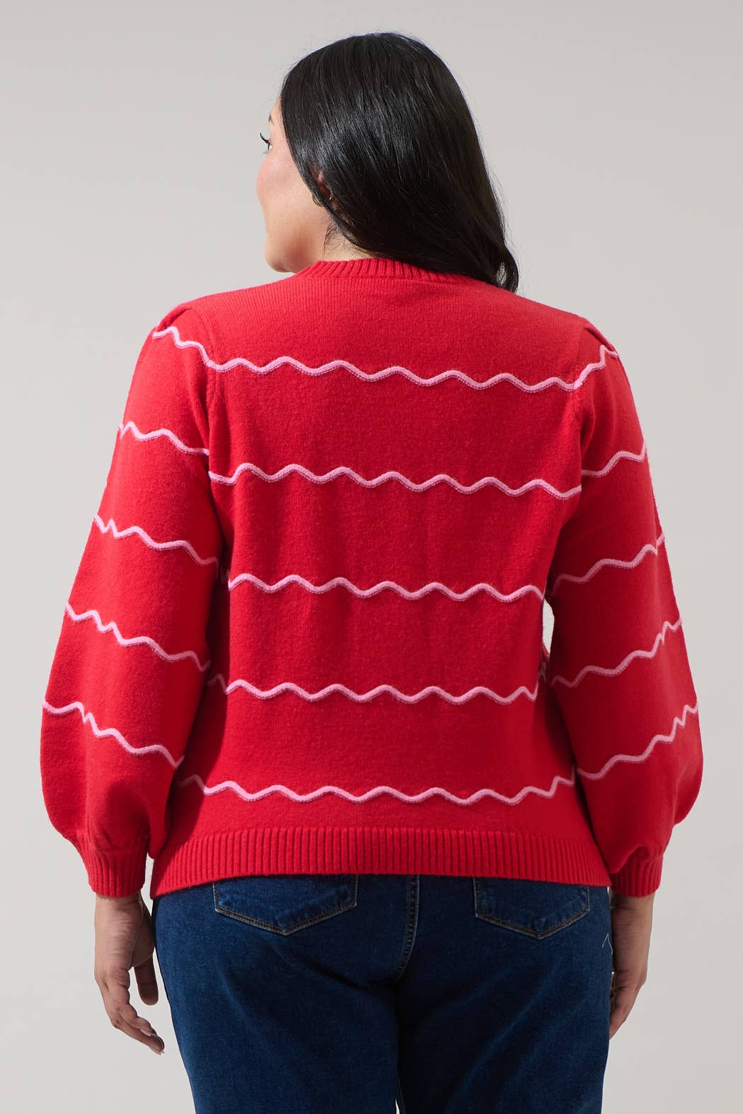 Sugarlips - Wholesale Knit Sweater - Women's - Maeverly Wavy Stripe Balloon Sleeve Sweater Curve1