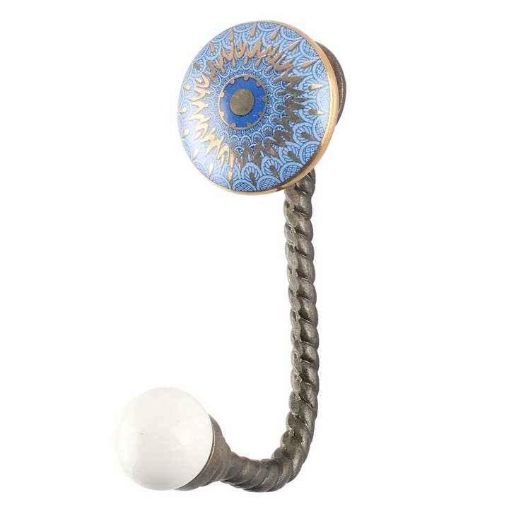 1 pieza de ganchos florales de cerámica para paredes azul para venta al por mayor de Daana Paani LLC