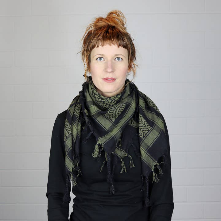 Tribal Trade GmbH – Großhandel Schal – Unisex – Palituch - Schwarz - Grün-Olivgrün - Kufiya PLO Tuch5