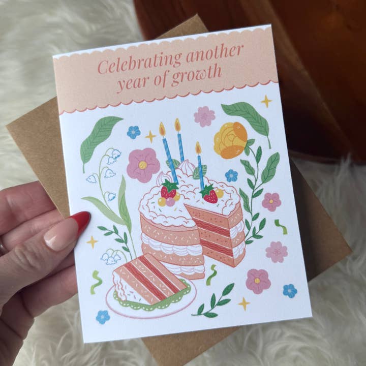 Big Moods - Wholesale Birthday Card - "Celebrating another year of growth" Birthday Cake Card