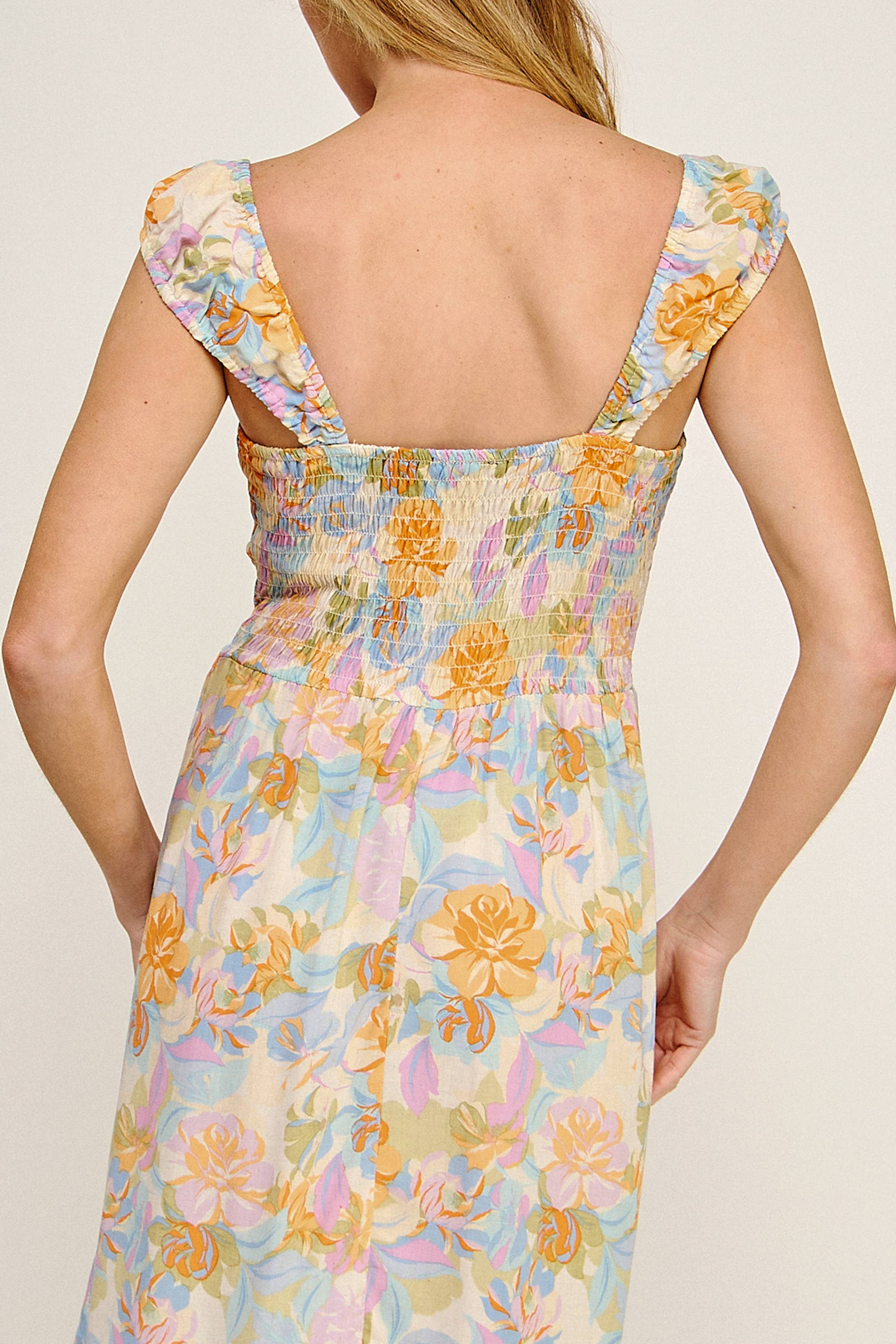 IVPEM ANTIKES ROSENBEDRUCKTES MIDIKLEID MIT ELASTISCHEN ÄRMELN für den Großhandel auf Faire6