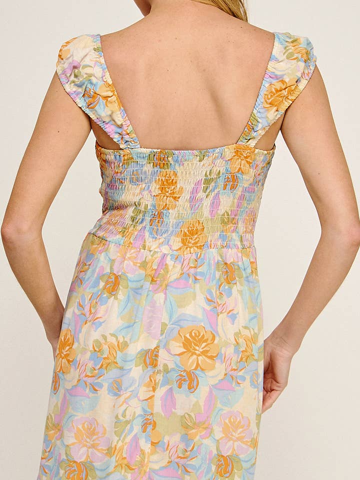 IVPEM ANTIKES ROSENBEDRUCKTES MIDIKLEID MIT ELASTISCHEN ÄRMELN für den Großhandel auf Faire6