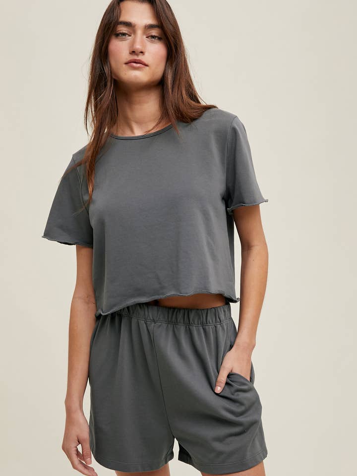 WASHED COTTON KNIT TOP AND SHORTS SET / WL24-9746 for wholesale by Wishlist Apparel