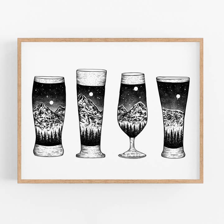Mountain Beer Glasses Art Print for wholesale by Kaari & Co.