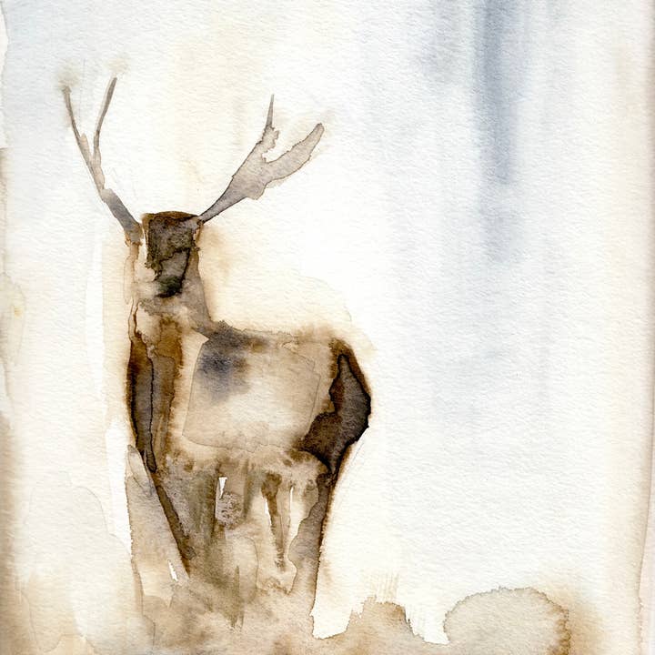 Deer buck abstract watercolor - wildlife canvas print for wholesale by Meredith Oneal Art