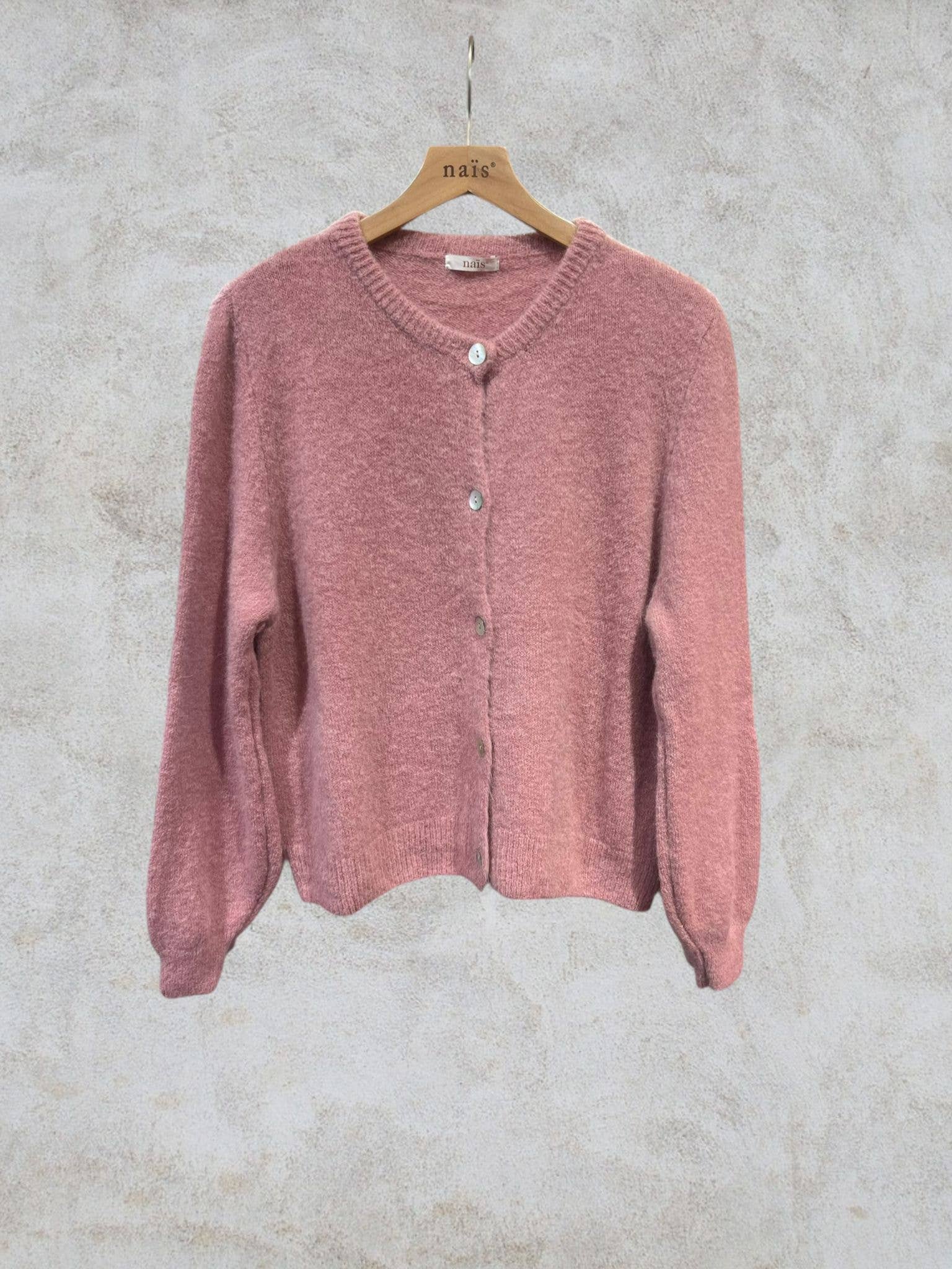 NAÏS PARIS - Wholesale Cardigan - Women's - SUPER FINE ALPACA SHORT BUTTON CREW NECK CARDIGAN39