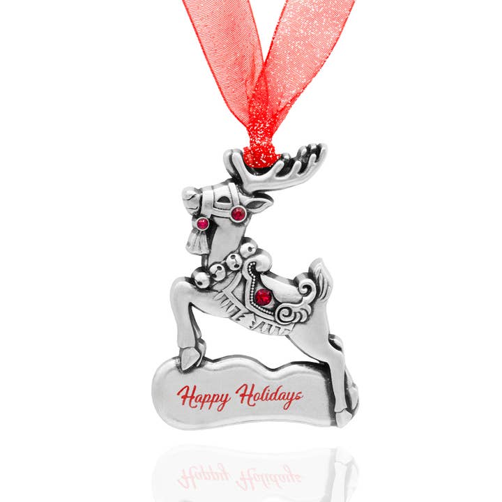 Adorno de Metal de Reno de Cristal Rojo Felices Fiestas para venta al por mayor de Gloria Duchin