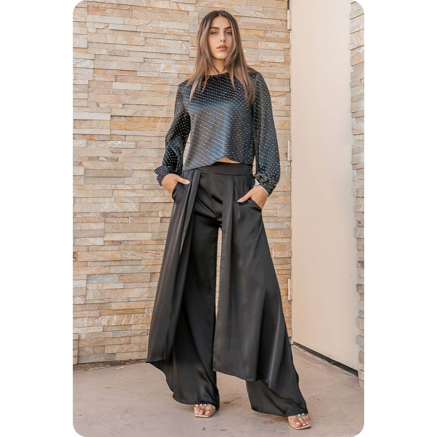 Strut & Bolt – Engroshandel Bukser - Dame – Overlay Satin Bukser Med Brede Ben4