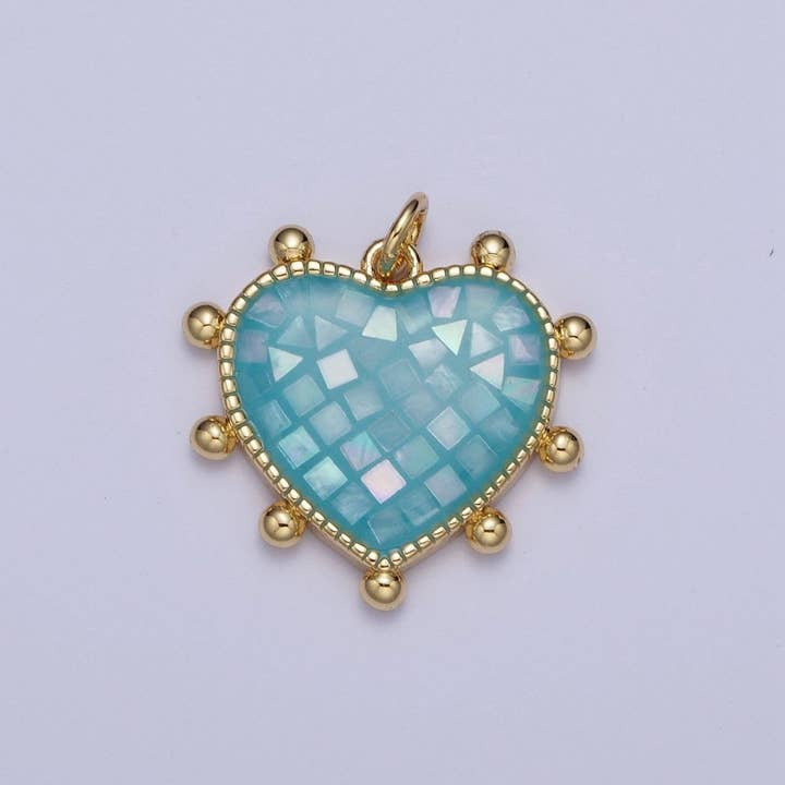 Aim Eternal - Wholesale Individual Charm/Pendant - Purple, White, Pink, Teal, Green, Blue Shell Opal Beaded Heart Love Charm For Jewelry Making AG062 - AG0673