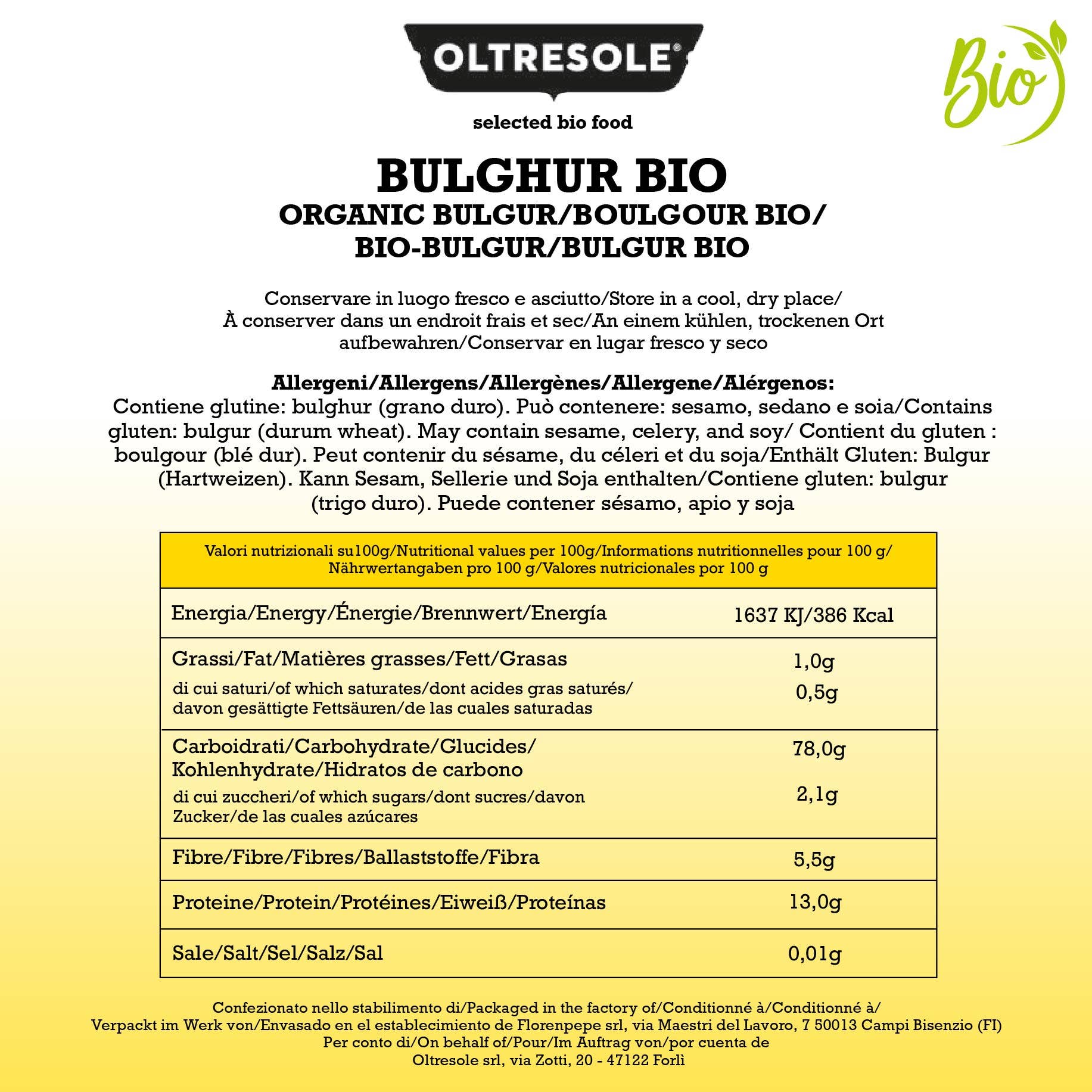 Oltresole – wholesale Fullkornsprodukter – EKOLOGISK BULGUR 5 kg5