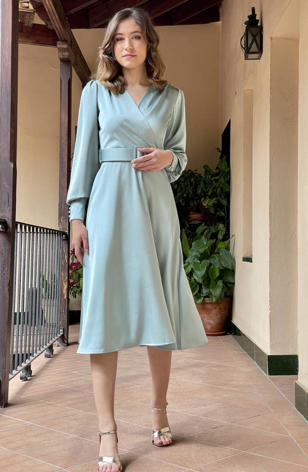 Tonala - Vendita all'ingrosso Vestito - Donna - Abito TINA 7 in crepe con scollo a V incrociato e gonna svasata2