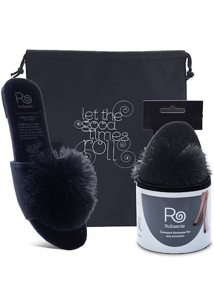 Rollasole - Vente Chaussons – femme - Chaussons Midnight avec pompon noir0