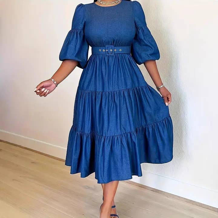 safistyle - Wholesale Dress - Women's - Plus Size Women's Fashion Round Neck Large Size Denim Dresse6