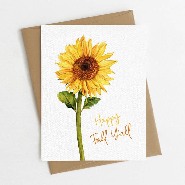 Blue Thistle - Vente Cartes de vœux saisonnières - Carte de voeux d'automne, Happy Fall Y'all, carte d'automne, tournesol