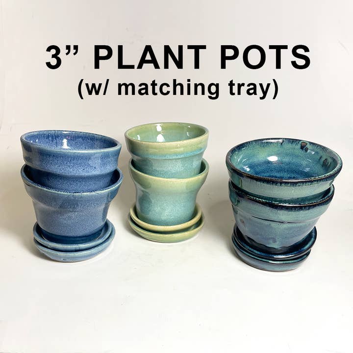 3x3" Plant Pots with Matching Tray Small Ceramic Planter Cup for wholesale by Cedarleaf Ceramics