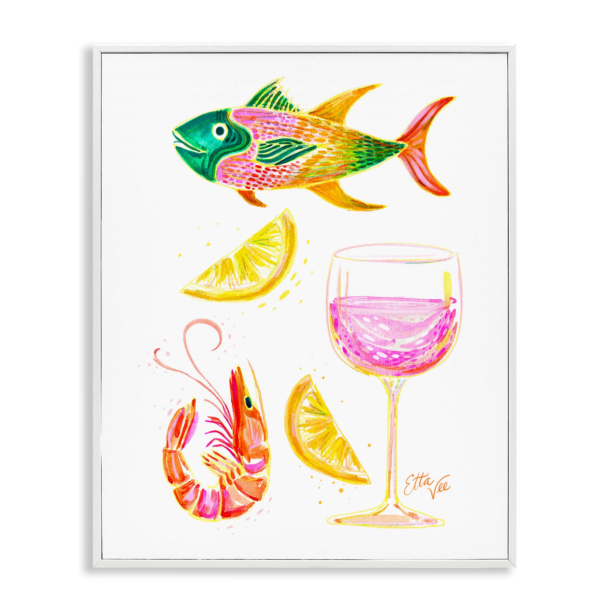 Stupell Industries - Vente Enseigne murale - Art mural encadré - Fruits de mer et vin d'été21