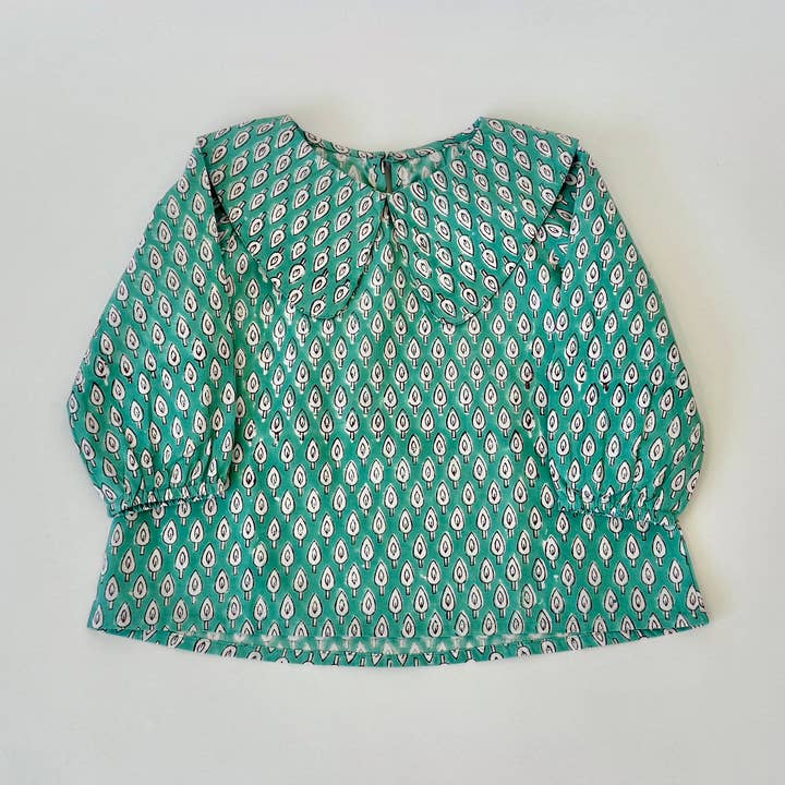 Meerahi - Wholesale Shirt - Kids - Handmade block-printed tops With Green Petals0