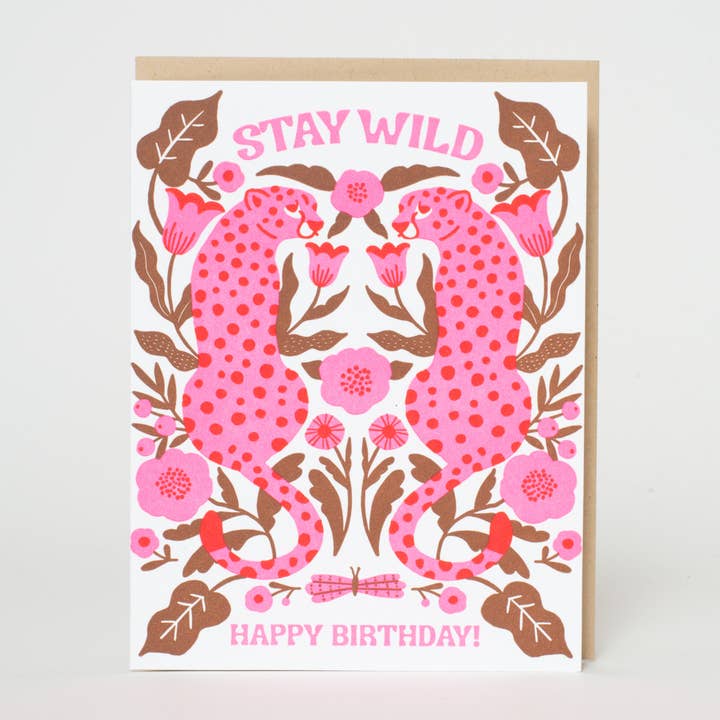 Birthday Stay Wild Leopards Letterpress Greeting Card by Hello!Lucky for wholesale by Egg Press Manufacturing
