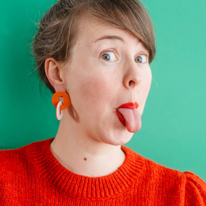 Mono - Vendita all'ingrosso Orecchini pendenti - Orecchini fatti a mano in argilla polimerica a forma organica arancione e rosa.1