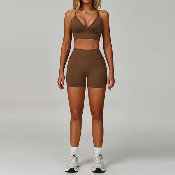 WONDERXFANS - Wholesale Activewear Set - Women's - seamless Sports Bra and shorts 2-Piece Set4