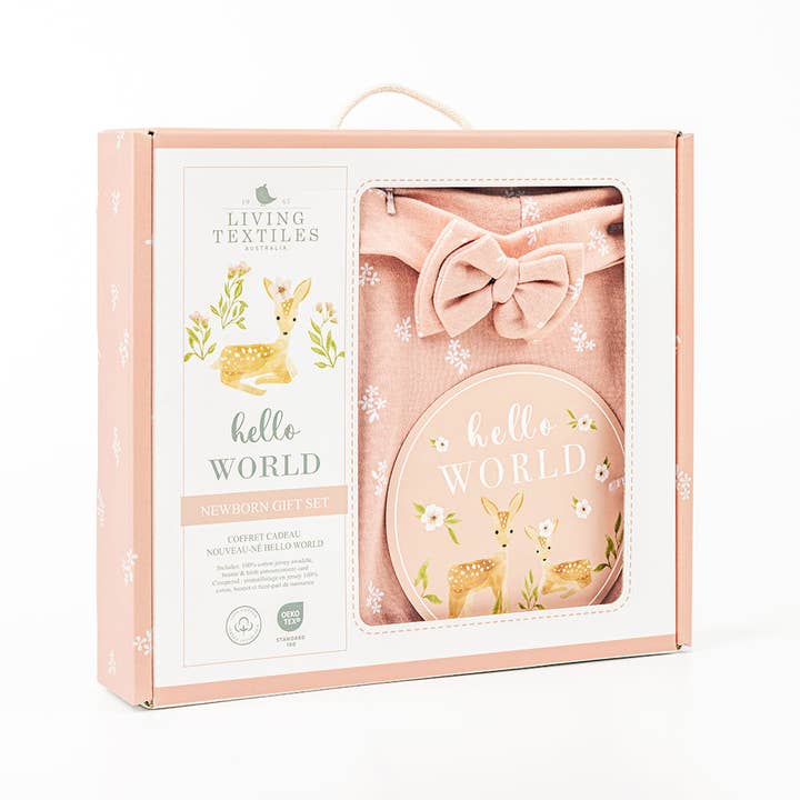 Living Textiles - Wholesale Swaddle Set - Baby - Hello World Gift Set - Dusty Rose2