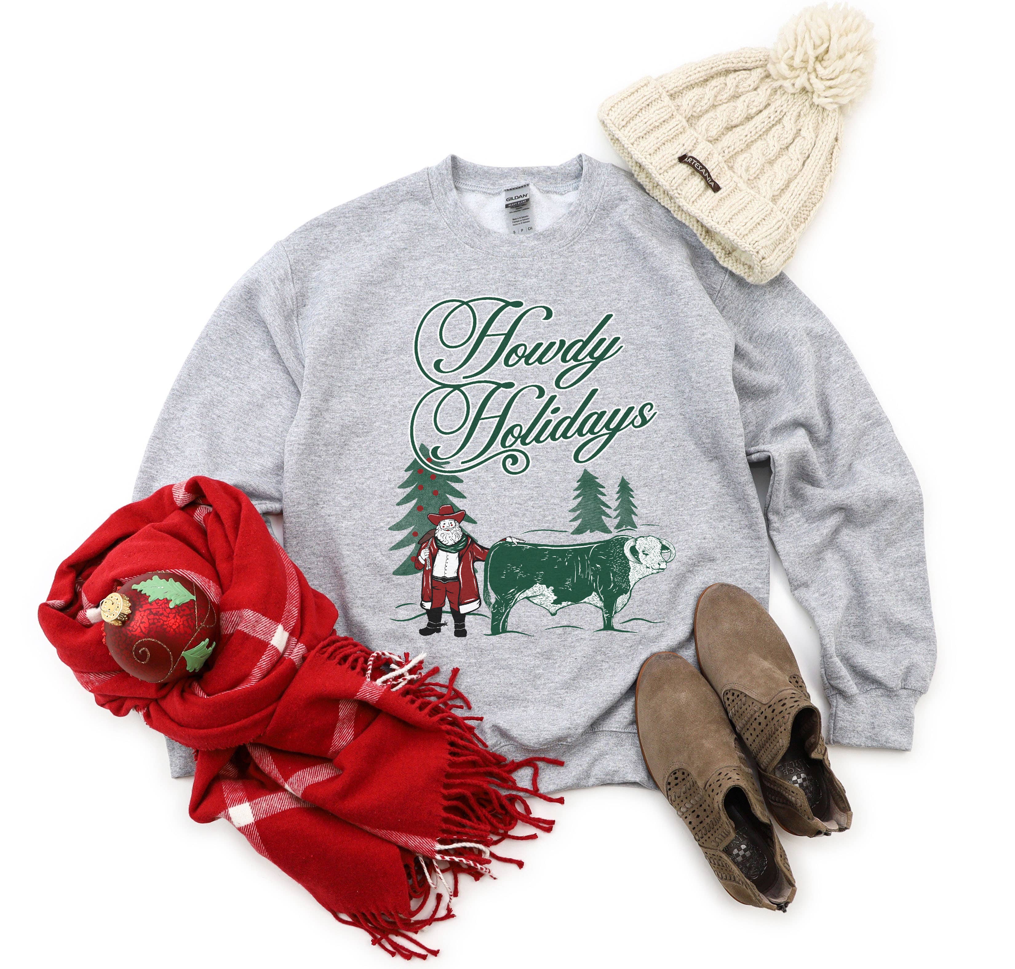 Hank & Scoot - Wholesale Graphic sweatshirt – Women’s - Howdy Holidays Hereford Sweatshirt
