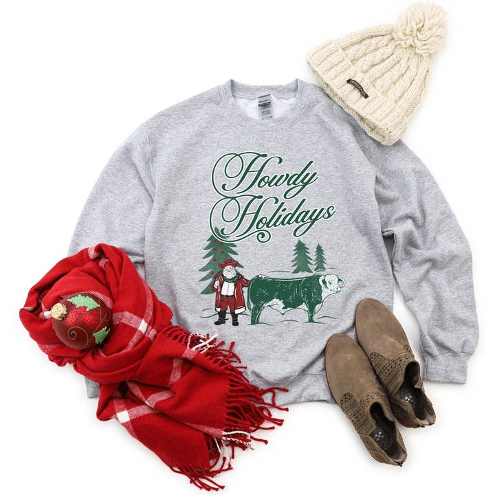 Hank & Scoot - Wholesale Graphic sweatshirt – Women’s - Howdy Holidays Hereford Sweatshirt 0