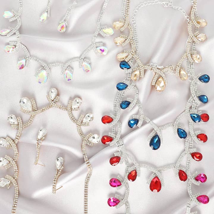 Teardrop Crystal Statement Necklace Set for wholesale by SP Sophia Collection