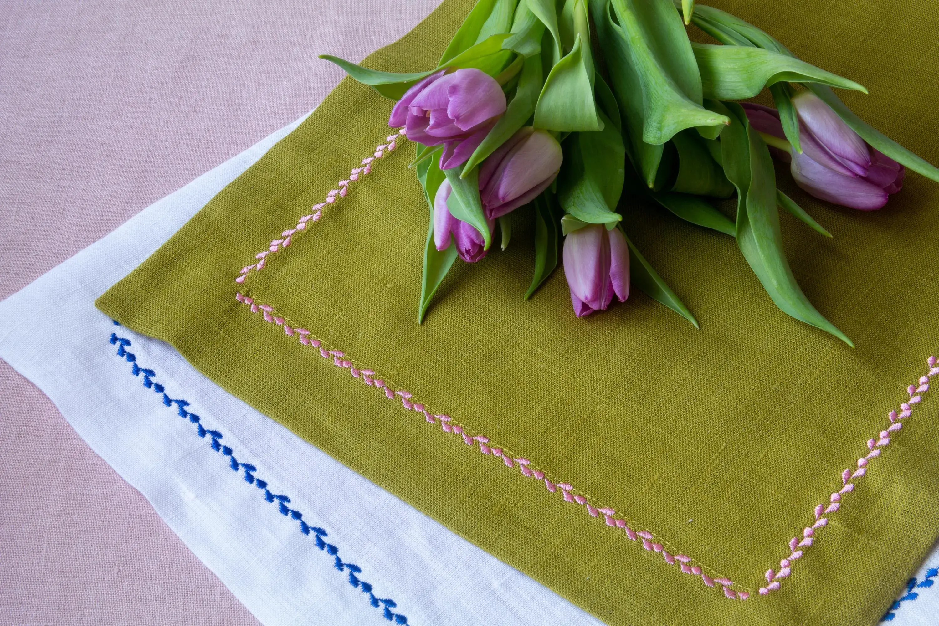 Liem Home – wholesale Placemat – Linen Placemats with embroidery edging. 100% Linen. Custom!2