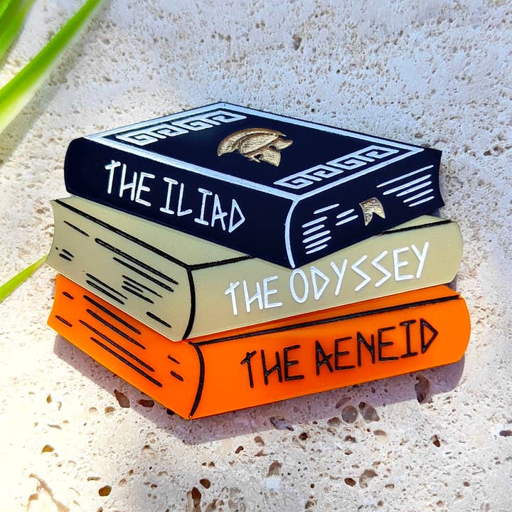 The Epics bookstack brooch for wholesale by Folk and Fortune