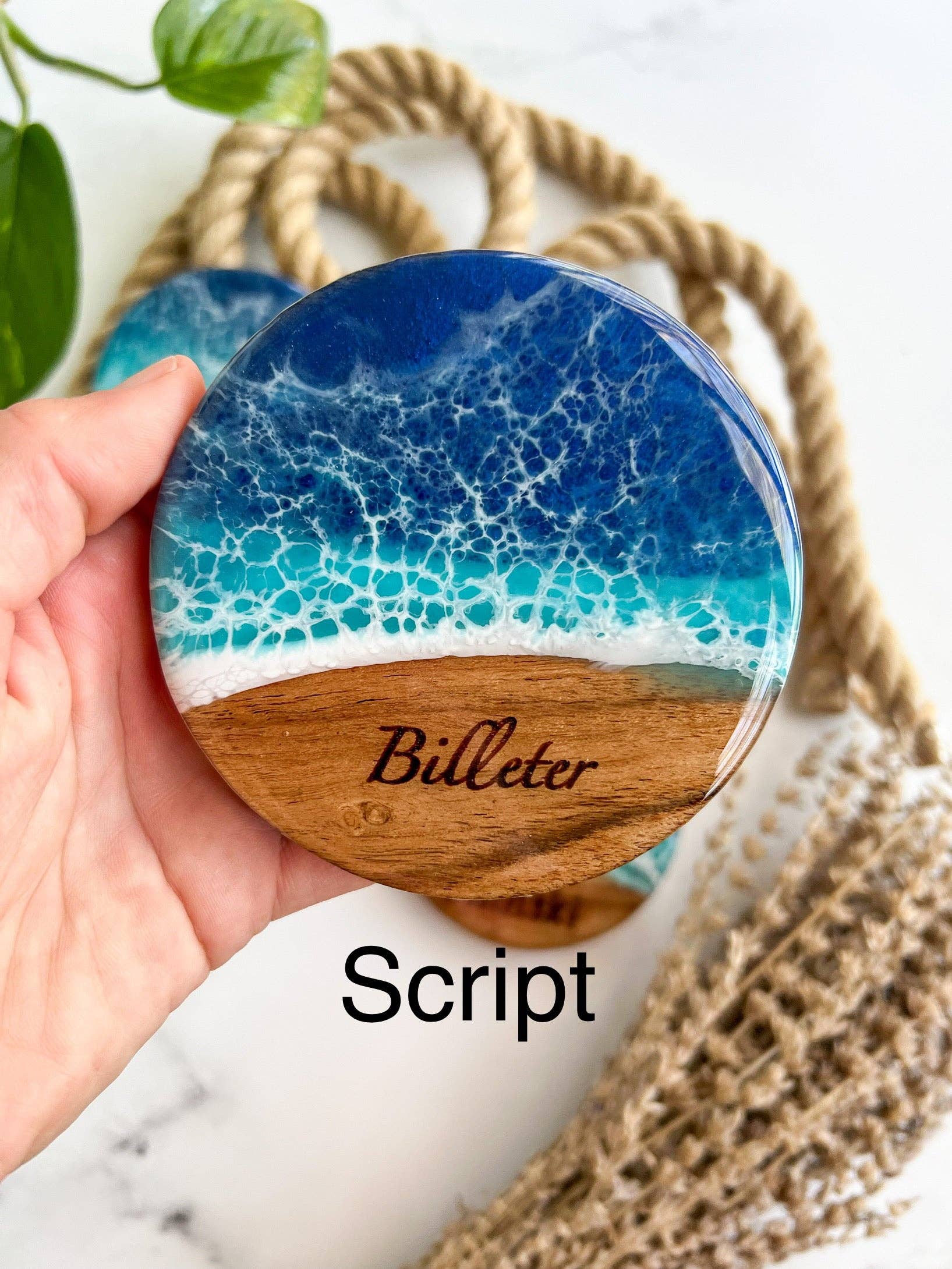 Citrus Waves Art - Wholesale Ornament - Custom Engraved Live Edge Wood Ornament4