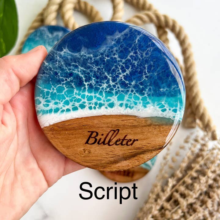 Citrus Waves Art - Wholesale Ornament - Custom Engraved Live Edge Wood Ornament4