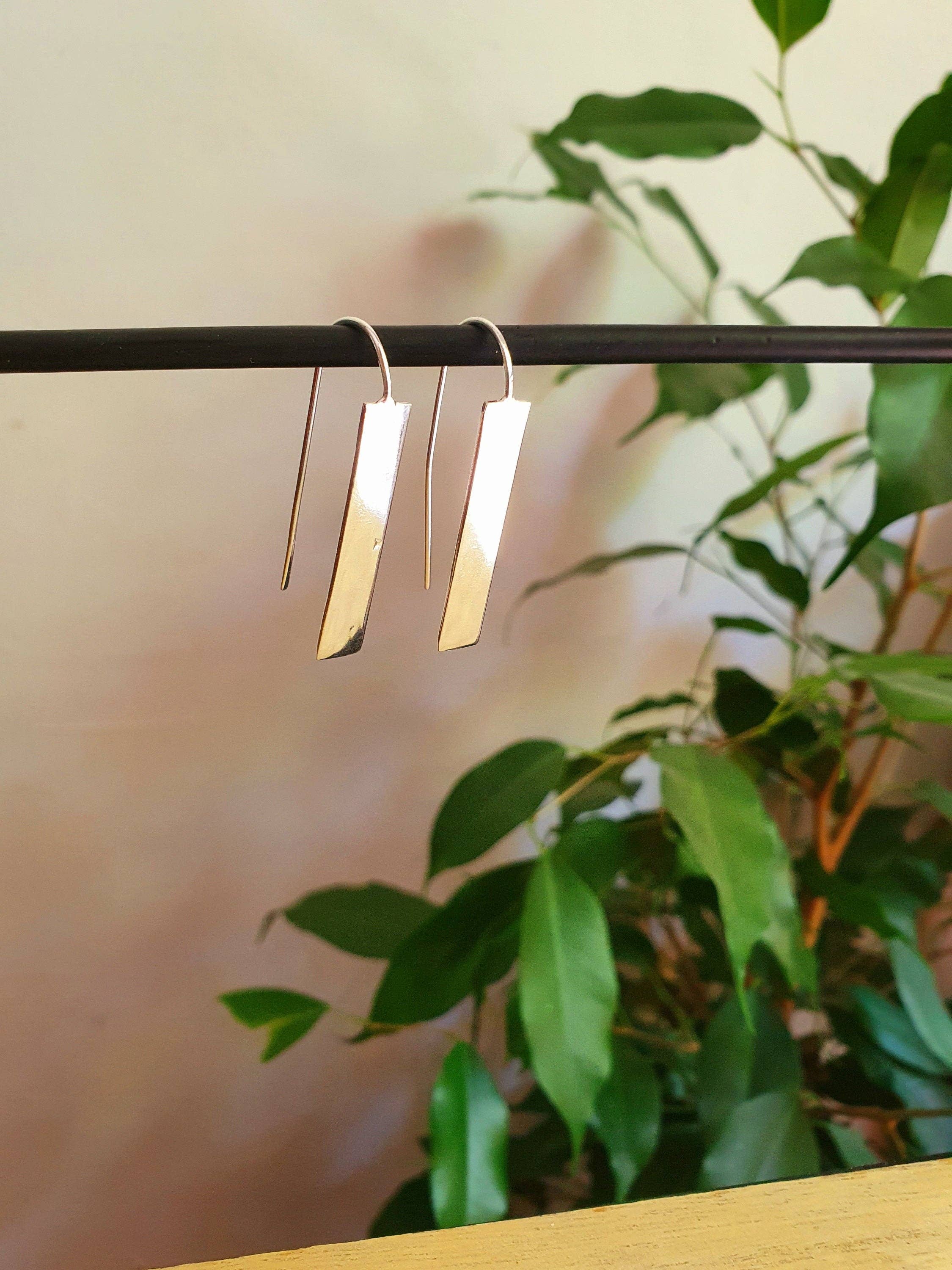 Kaali Boutique – wholesale Dangle earrings – Minimalist Geometric Bar Silver Pendant Drop Earrings / Chic Ethnic Boho Classic Bohemian Chic  Gypsy Spiral Hippie Festival Tribal style1