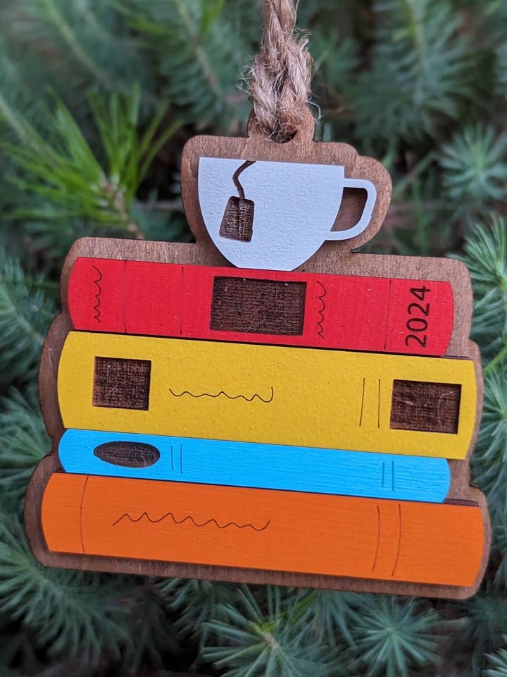 Tea and Book Christmas Ornament for wholesale by The Little Ornament Shop