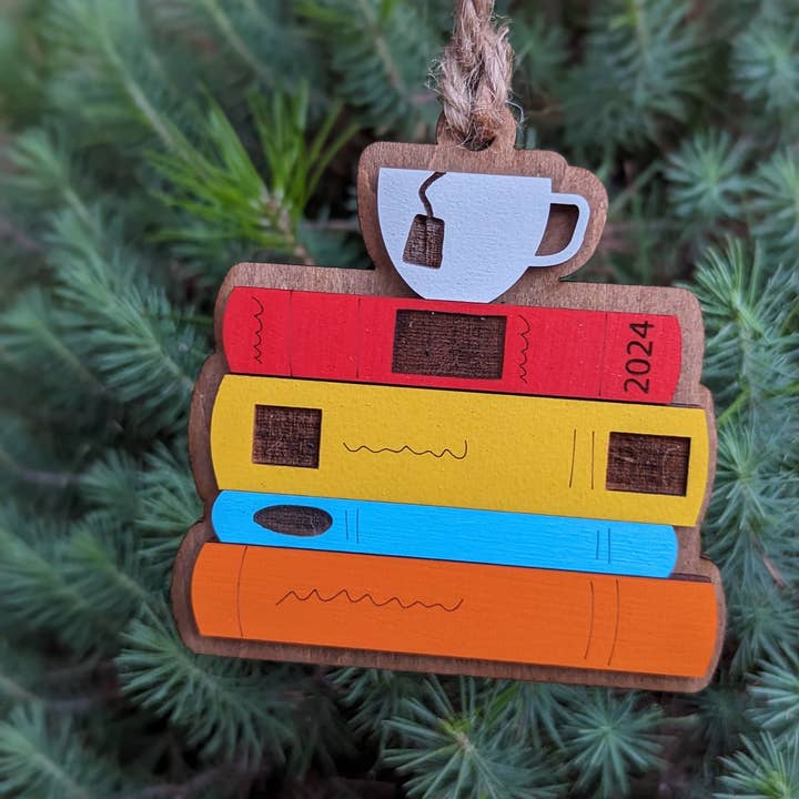 The Little Ornament Shop - Wholesale Ornament - Tea and Book Christmas Ornament0