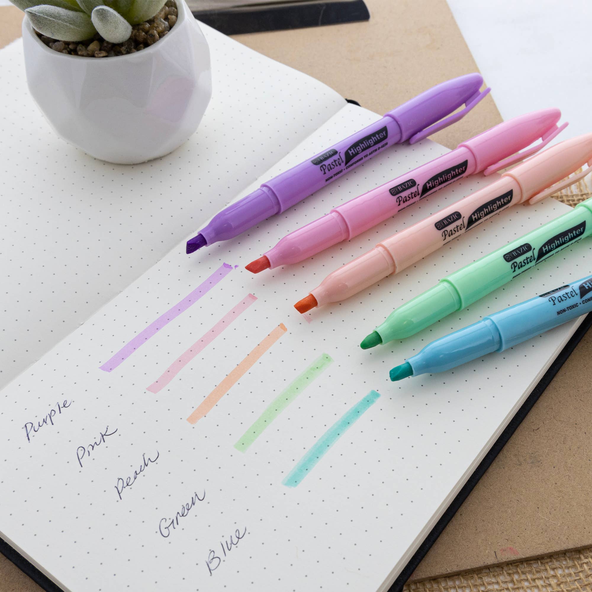BAZIC Products - Wholesale Highlighter - Pen Style Pastel Assorted Colors Highlighter (5/Pack)4