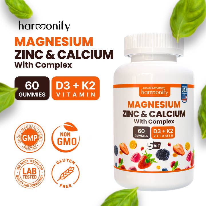 HARMONIFY Magnesium Calcium Zinc with Vitamin D3 & K2 Gummies, Multivitamin for Women and Men, Bone Strength & Muscle Function, Extra Absorption Formula, 30 Days Serving for wholesale by HARMONIFY
