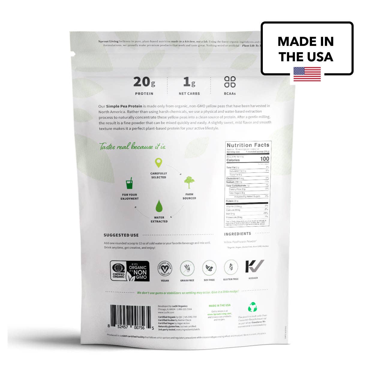 Sprout Living - Wholesale Protein/Superfood Powder - Simple Protein | Organic Pea Protein, Unflavored, 1 LB1