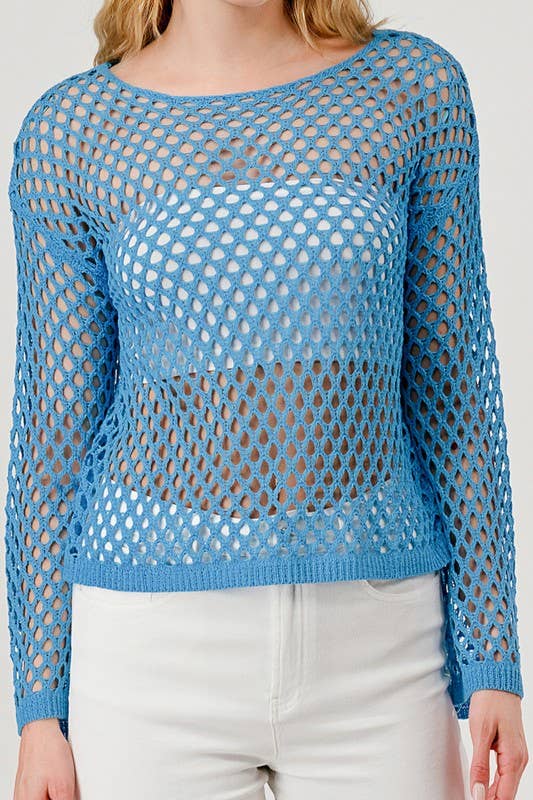 Aqua Blue Crochet Coverup Top OT51179 for wholesale on Faire3