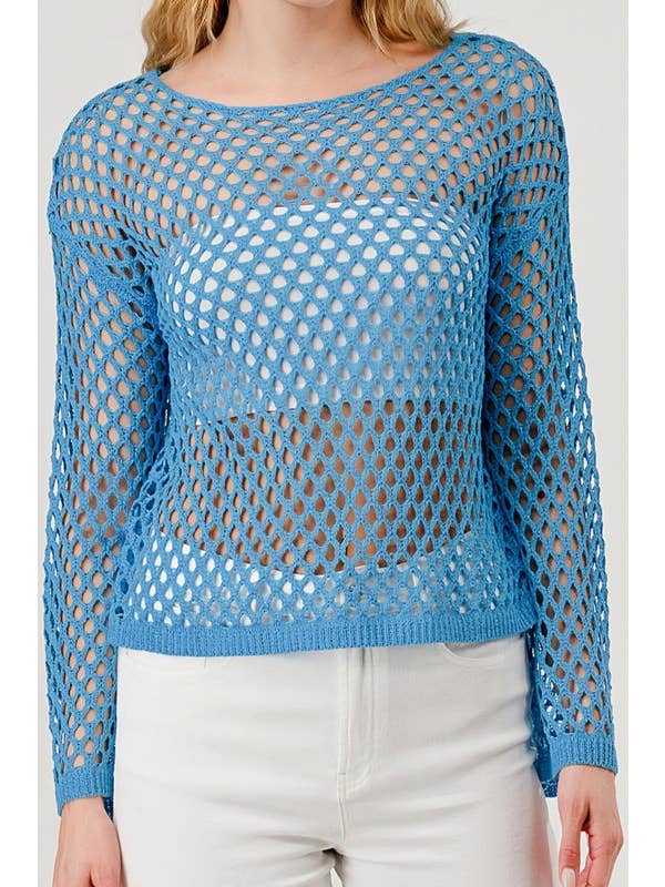 Aqua Blue Crochet Coverup Top OT51179 for wholesale on Faire3