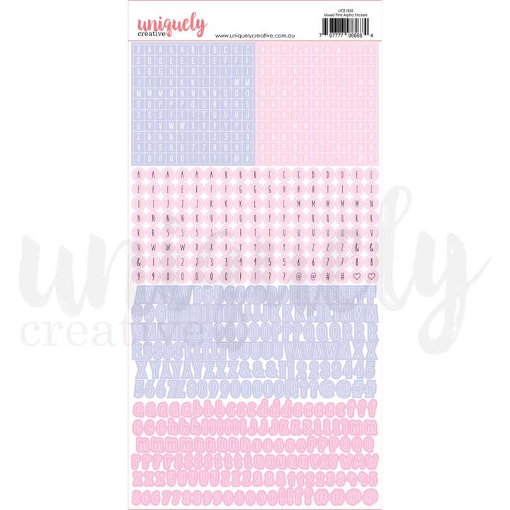 Mixed Pink Alpha Stickers for wholesale by Uniquely Creative