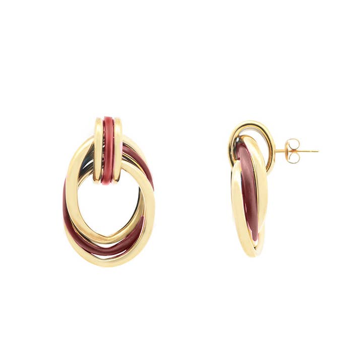 AMORINO SRL - Wholesale Stud/Post Earrings - ENAMELLED TRIPLE CIRCLE DANGLE EARRINGS - YNK2496B7012