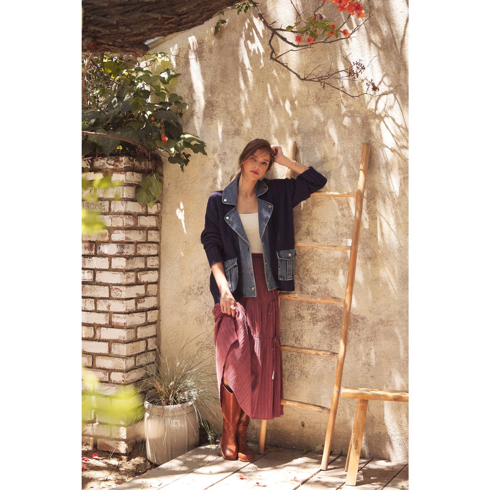 in february - Wholesale Cardigan - Women's - WASHED DENIM AND SWEATER MIXED OVERSIZED CARDIGAN5