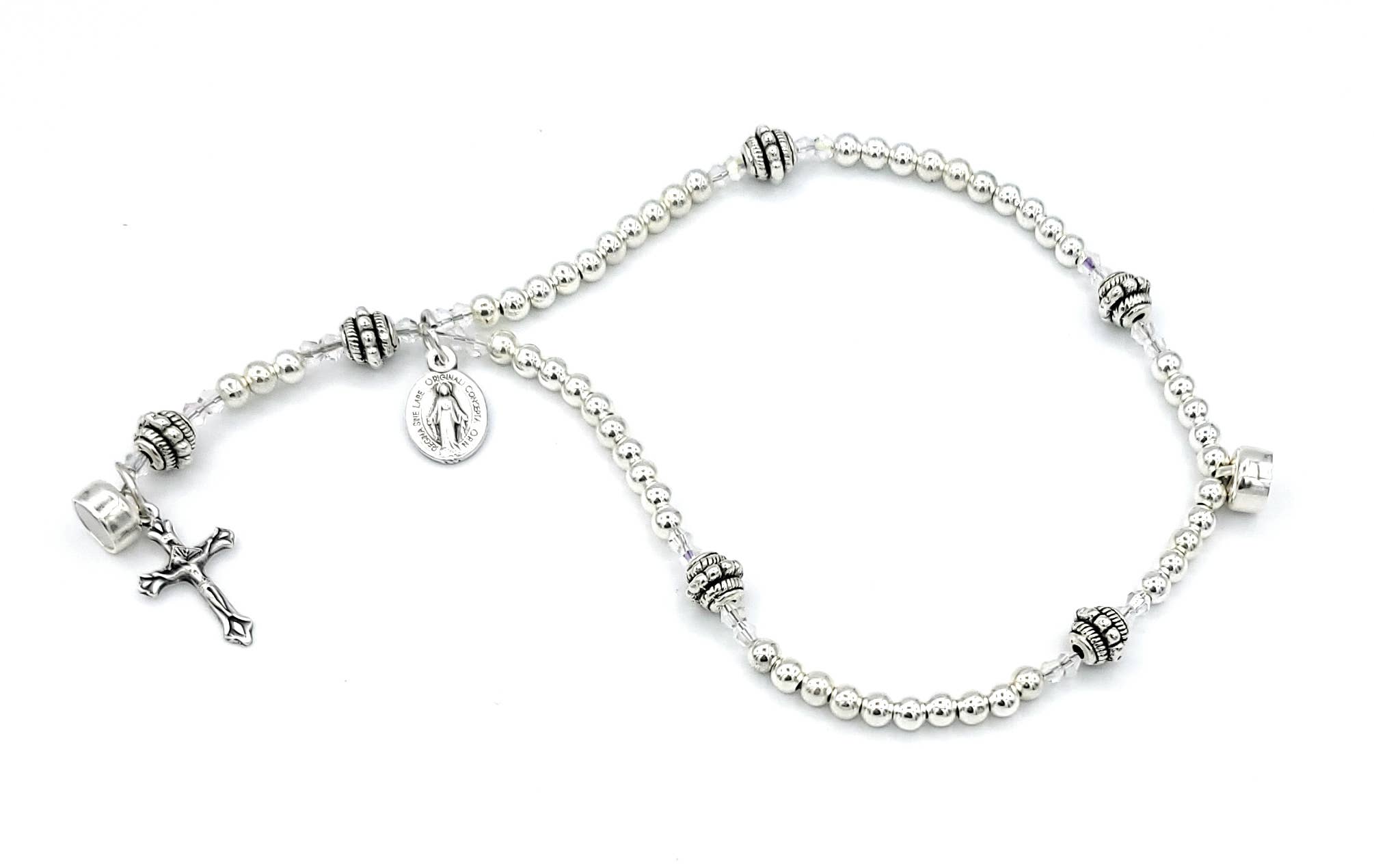 MG Rosary - Wholesale Prayer Beads Necklace - Classic Silver Wrist Rosary Five Decade1
