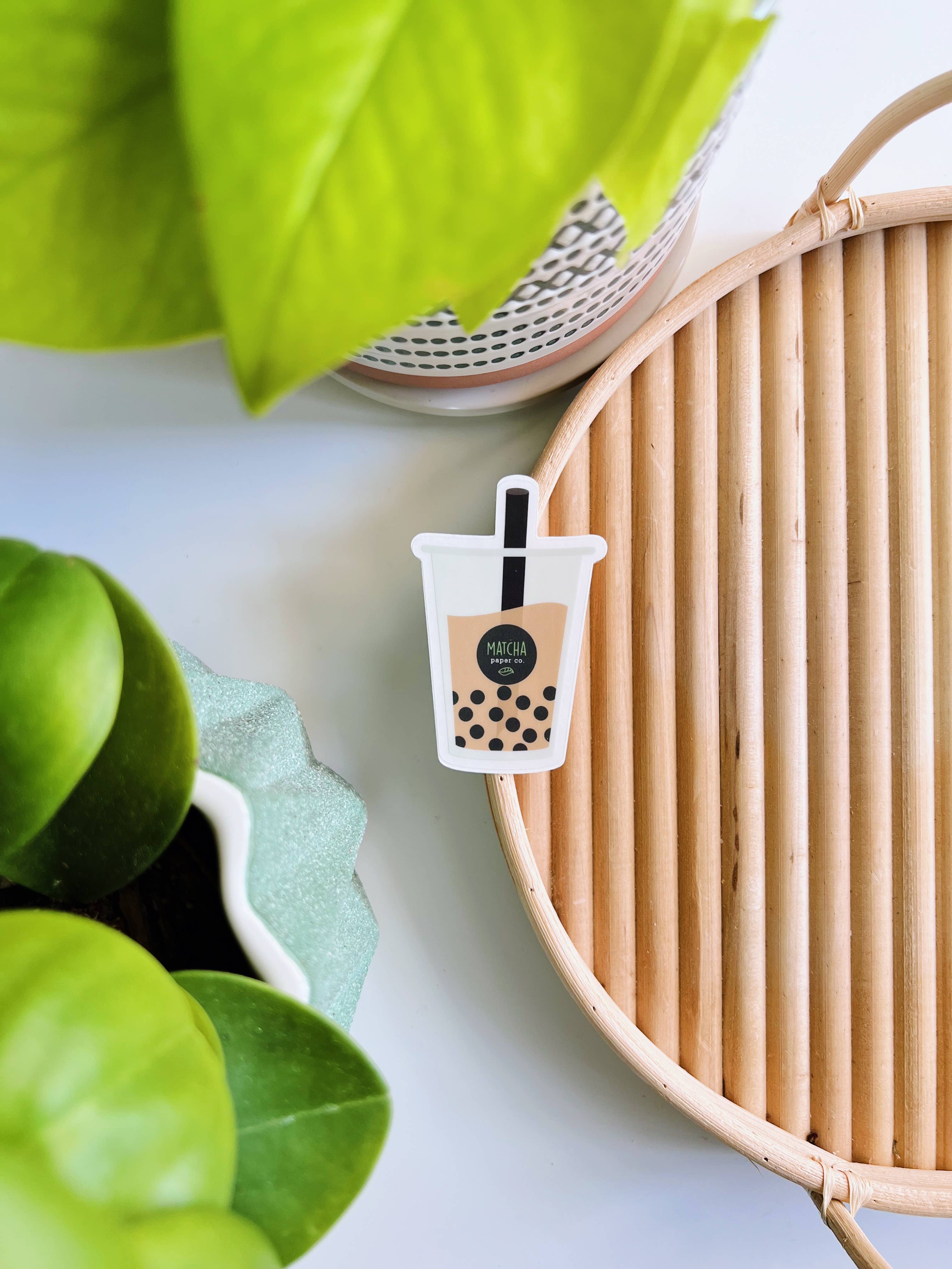 Matcha Paper Co. - Wholesale Sticker - Milk Tea Boba Clear Vinyl Sticker Pack5