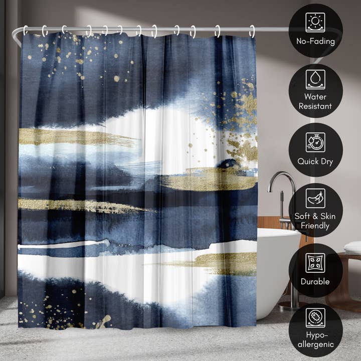 Americanflat - Wholesale Shower Curtain - Abstract Navy Gold Shower Curtain by Lisa Nohren