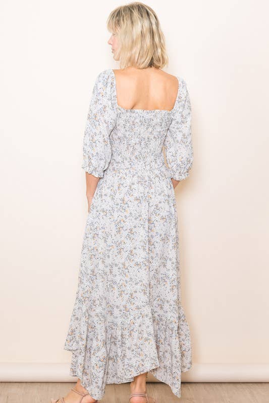 Elloh Collection – wholesale Dress – Women's – Sweetheart Half Sleeve Handkerchief Hem Floral Maxi Dress4