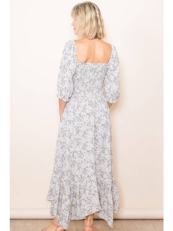 Elloh Collection – wholesale Dress – Women's – Sweetheart Half Sleeve Handkerchief Hem Floral Maxi Dress4