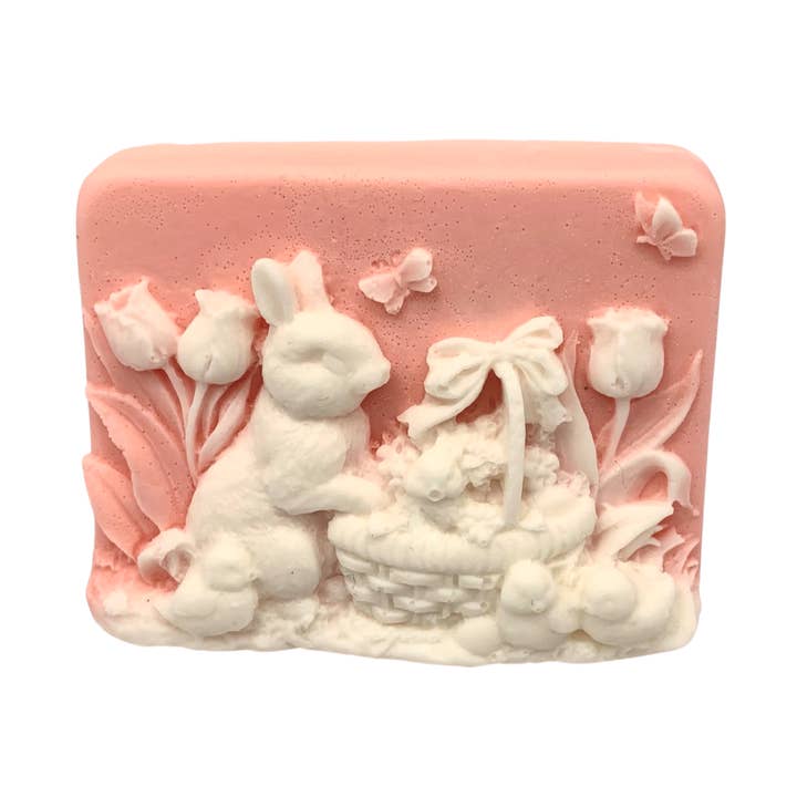Plunk Soap and Candle Company - Wholesale Bar Soap - 3D Rabbits and chicks in a basket bar of soap0
